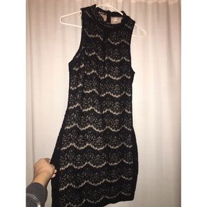 Black/nude lace high neck juniors cocktail dress